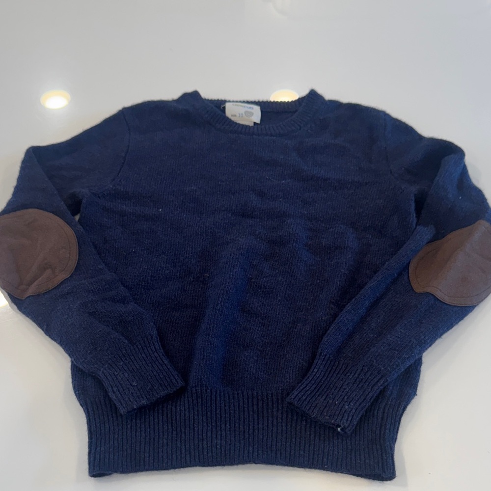 Crewcuts Navy Crewneck Sweater with Brown Elbow Patches size 10